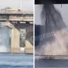 В Киеве прорвало трубу на мосту. Коллаж: "Сегодня"