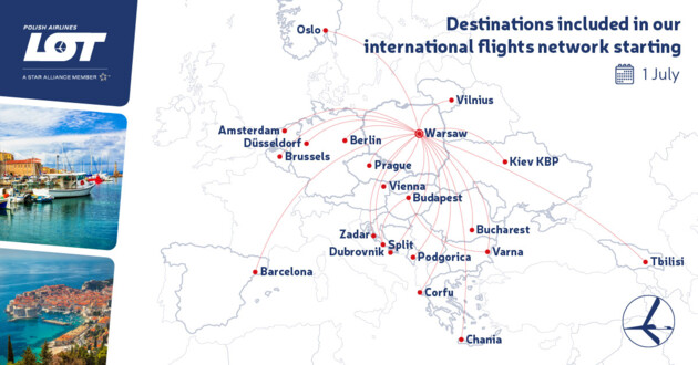 Польская авиакомпания будет выполнять рейсы из Варшавы в Киев и еще в 19 городов