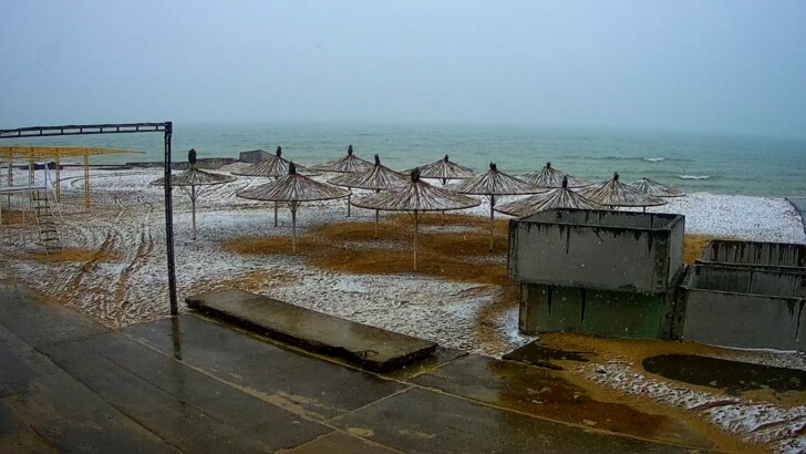 Курорт Азовского моря посреди марта засыпало снегом | Фото: РИА Мелитополь
