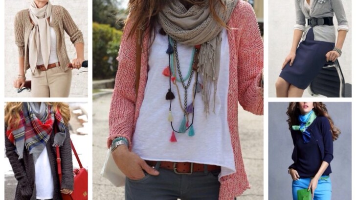 Короткие кардиганы сочетаем с шарфами | Фото: Pinterest