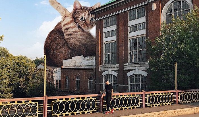 Художник представив світ з гігантськими кішками