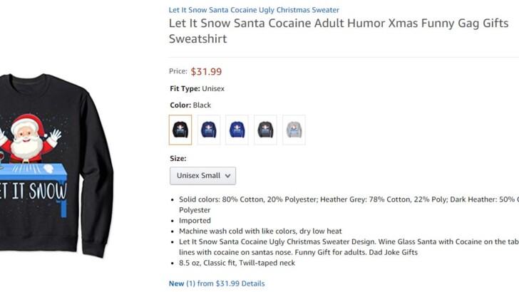 Скандальний светр з Сантою і кокаїном став бестселером в мережі