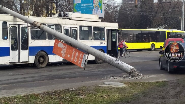 Во Львове два столба рухнули на проезжающий транспорт | Фото: Варта-1