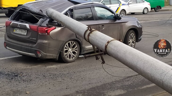 Во Львове два столба рухнули на проезжающий транспорт | Фото: Варта-1