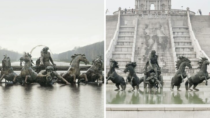В Китае построили точную копию Парижа. Слева на фото – столица Франции, справа – город Тяньдучэн | Фото: Francois Prost