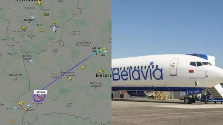 Самолет "Белавиа" кружит над городом. Коллаж "Сегодня"
