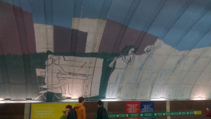Как создавался рисунок "Музыка" на станции метро "Осокорки" | Фото: Александр Марущак