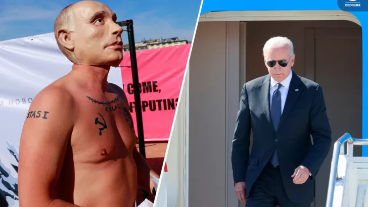 Чучело Путина и Байден . Коллаж "Сегодня"