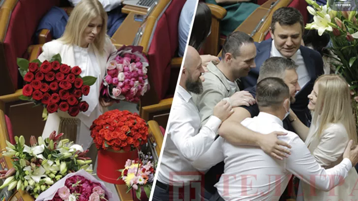 Юлия Гришина получила цветы от своих коллег в Верховной Раде. Коллаж: "Сегодня"