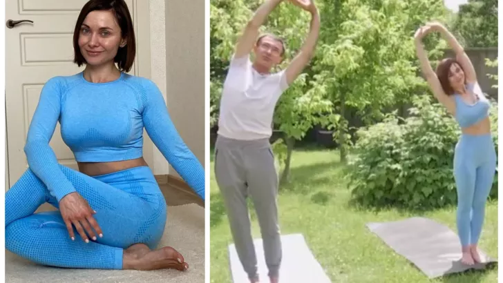 Анна Панова і Олег Панюта на занятті з йоги
