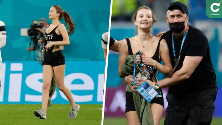 Во время матча Евро-2020 на поле выбежала девушка