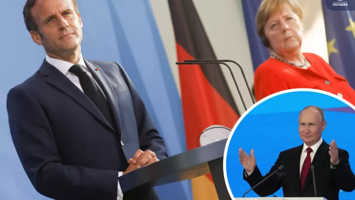 Меркель и Макрон подготовили Путину очень щедрый подарок, который вернет Россию из международной изоляции. Фото: коллаж "Сегодня"