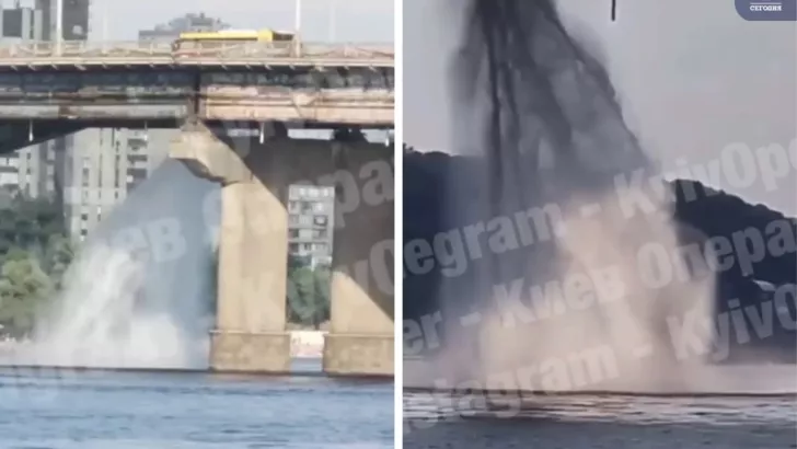 В Киеве прорвало трубу на мосту. Коллаж: "Сегодня"