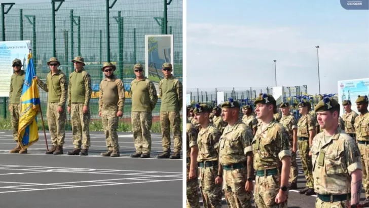 Слева на снимке украинские военные на открытии, справа - британские. Фото: коллаж "Сегодня"