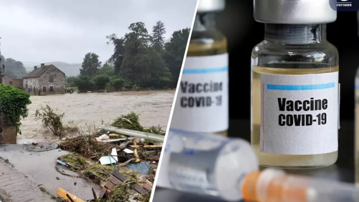 Жертвы наводнения в Бельгии и вакцина от COVID / коллаж "Сегодня"