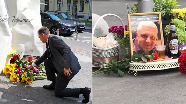 Дипломаты возложили цветы к памятнику Павлу Шеремету. На место гибели журналиста люди несут цветы / коллаж "Сегодня"