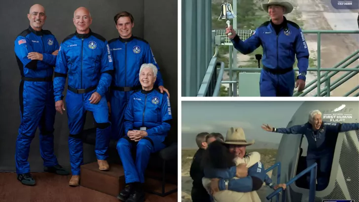 Миллиардер Джефф Безос успешно слетал в космос. Коллаж: "Сегодня", фото: Reuters