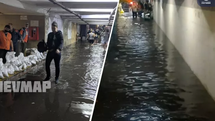 Потоп в переходе на Позняках / коллаж "Сегодня"
