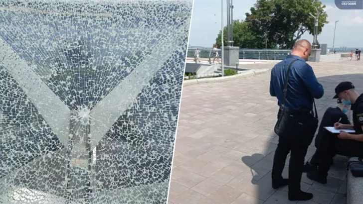 Слева на снимке разбитое стекло, справа - полиция принимает заявление. Фото: коллаж "Сегодня"