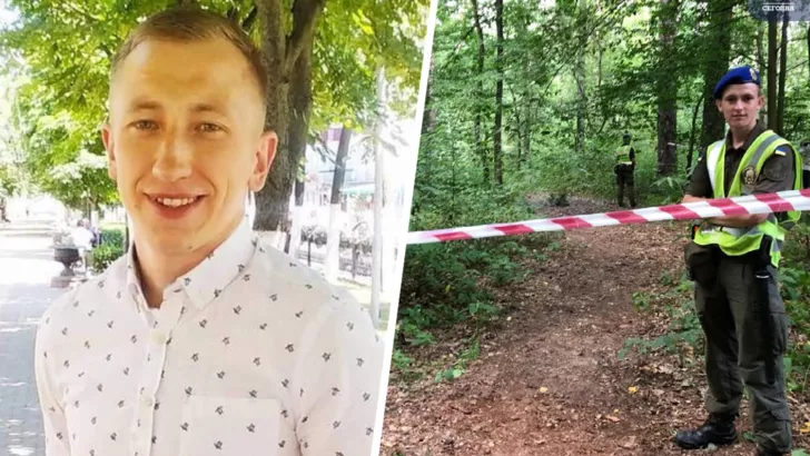 Виталий Шишов был найден повешенным в парке со сломанным носом (на фото справа - место преступления). Фото: коллаж "Сегодня"