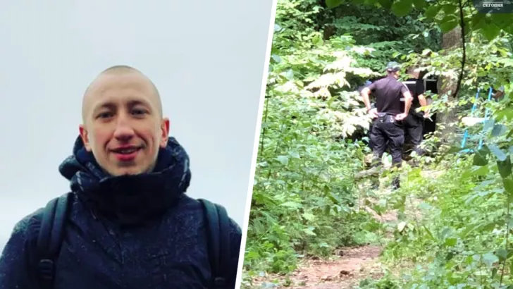 Віталій Шишов був знайдений повішеним в парку зі зламаним носом (на фото праворуч - місце злочину). Фото: колаж "Сьогодні"