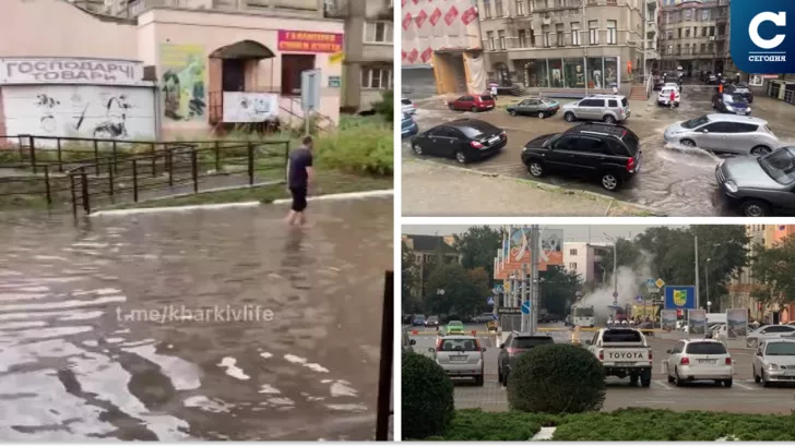 Из-за непогоды в Харькове начался потоп. Коллаж "Сегодня"