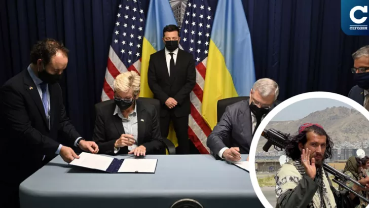 Делегация Украины в США уже подписывает совместные документы, а талибы попрощались с американцами / Коллаж "Сегодня"