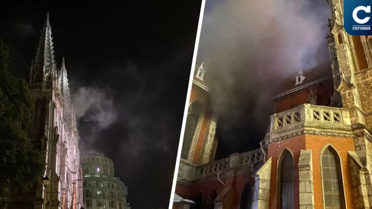 Пожар в Костеле святого Николая пытаются потушить. Коллаж: "Сегодня"