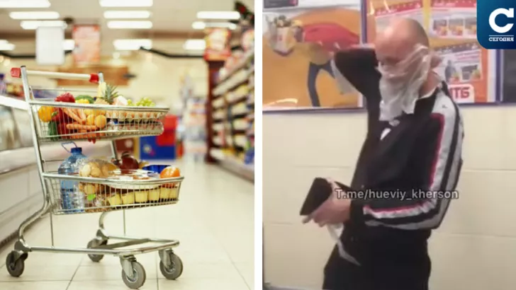 В супермаркете мужчина использовал одноразовый пакет в качестве маски для лица