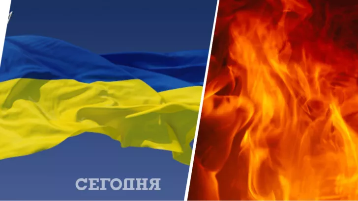 Дівчина спалила прапор України / Колаж "Сьогодні"