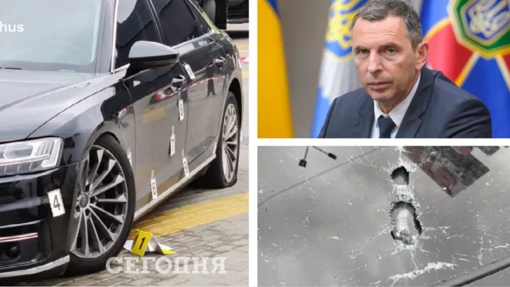 Около 10:00 на Днепровском шоссе под Киевом неизвестные расстреляли автомобиль Сергея Шефира / Коллаж "Сегодня"
