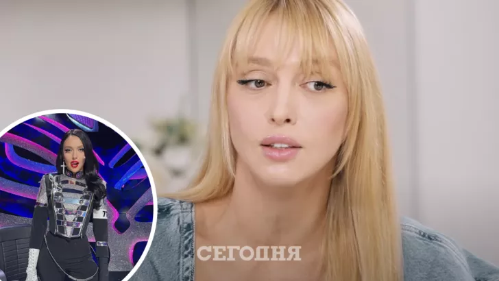 Оля Полякова в образі брюнетки на зйомках шоу "Маска"