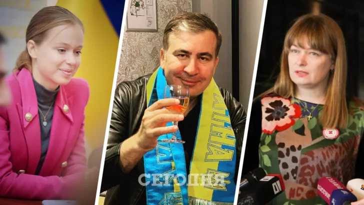 В любовном треугольнике поставлена точка. На фото: Лиза Ясько (слева), Саакашвили и его бывшая жена Сандра Рулофс. Коллаж "Сегодня"