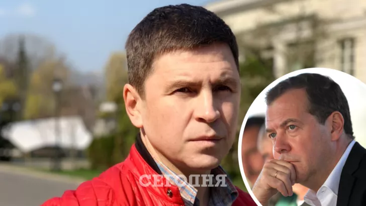 Подоляк (зліва) відреагував на слова Медведєва про Україну. Колаж "Сьогодні"