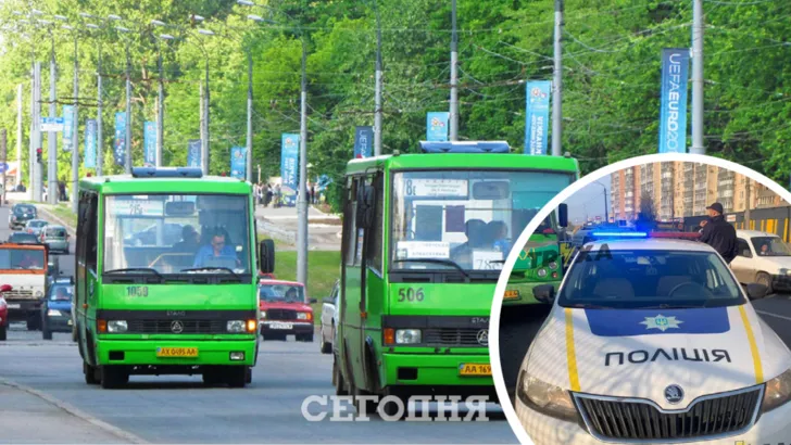 В Харькове маршрутчик поскандалил с полицейским. Фото: коллаж "Сегодня"