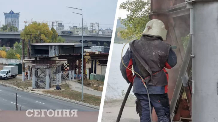 На Дарницком мосту в Киеве заметили рабочих.