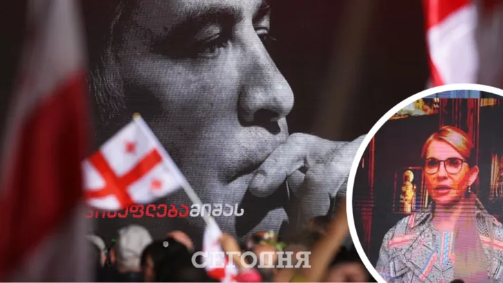 Слова Тимошенко ретранслювали на великому екрані, встановленому на мітингу/Колаж "Сьогодні"