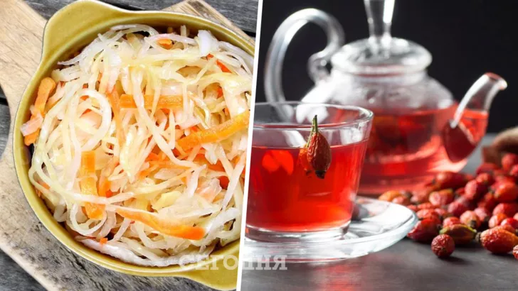 Вітамін С особливо потрібний нам при застуді, ним багаті квашена капуста та чай із шипшини