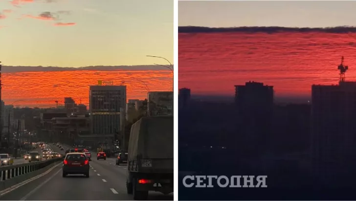 Закат солнца в Киеве/Коллаж "Сегодня"