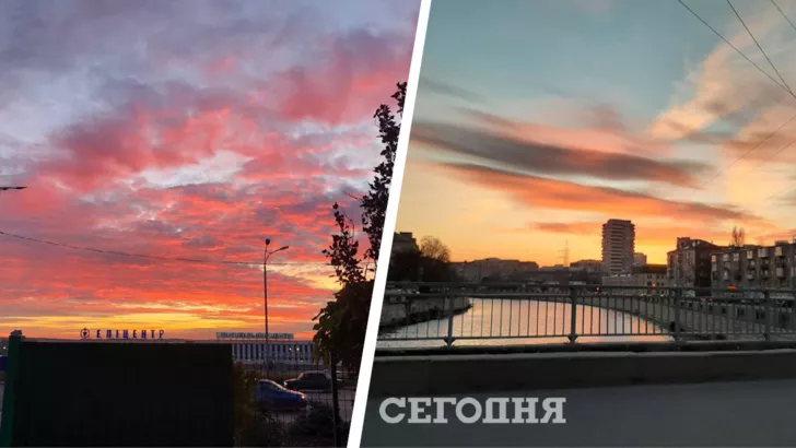 Яскравий захід сонця у Харкові. Фото: колаж "Сьогодні"