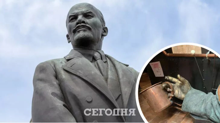 В Днепре фрагменты памятника Ленину переоборудовали под писсуар. Фото: коллаж "Сегодня"