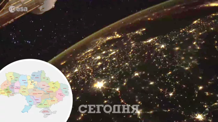 Вид ночной Украины из космоса