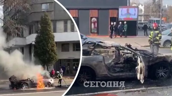 В Киеве дотла сгорела элитная иномарка