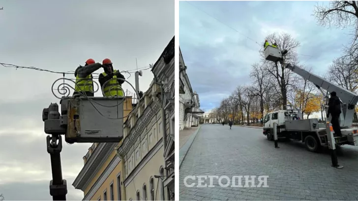 В Одессе начали развешивать новогодние декорации.