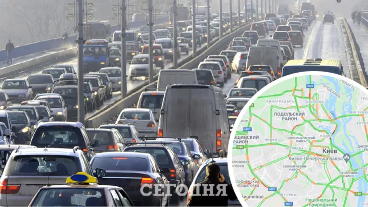 В Киеве пробки. Фото: коллаж "Сегодня"