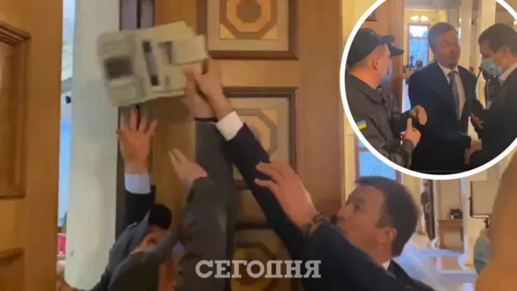 Противостояние Николаенко с охраной. Коллаж "Сегодня"