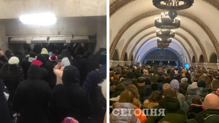 Из-за непогоды в столице люди сменили наземный транспорт на метро/Фото: Telergram-канал Ху*вый Киев, коллаж: "Сегодня"