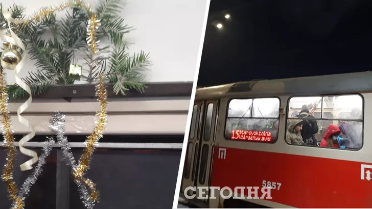 У Києві помітили трамвай з гірляндами