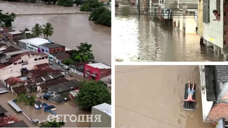 Масштабное наводнение в Бразилии. Фото: коллаж "Сегодня"