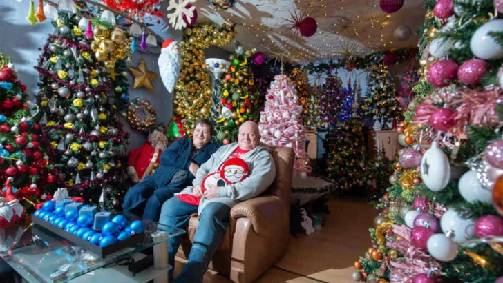 Пара из Германии установила у себя дома 444 новогодние елки